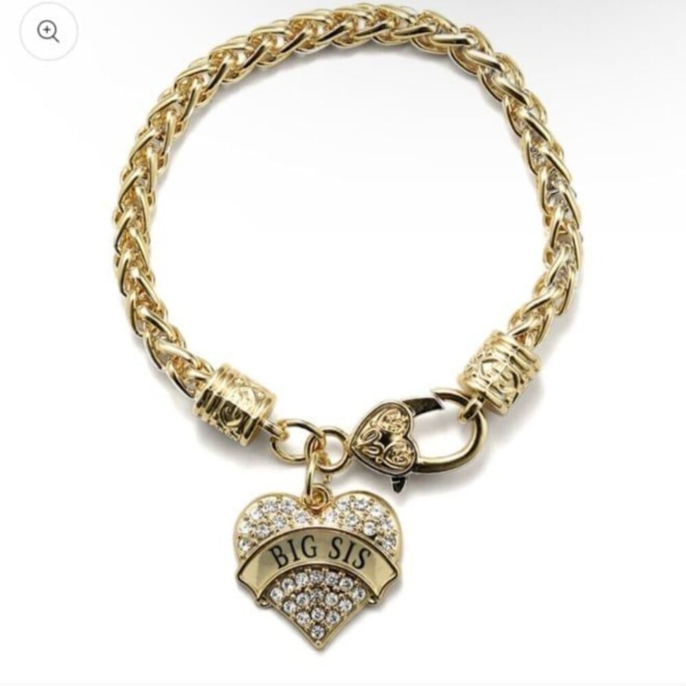 Inspired Silver BIG SIS Heart Charm Bracelet Gold Tone Pave Crystal Gift